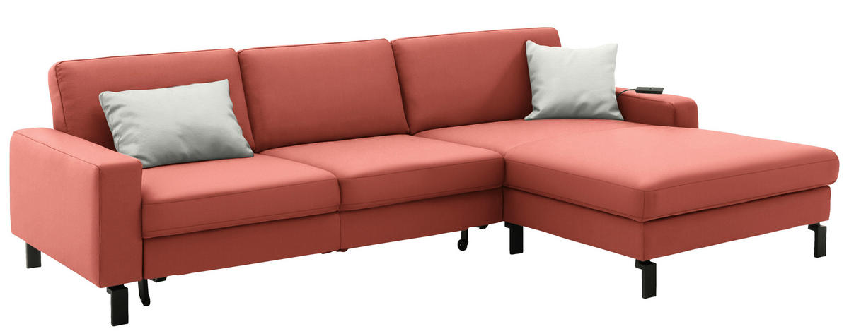 ECKSOFA Cord Koralle  - Koralle/Schwarz, Design, Textil/Metall (298/185cm) - Pure Home Lifestyle