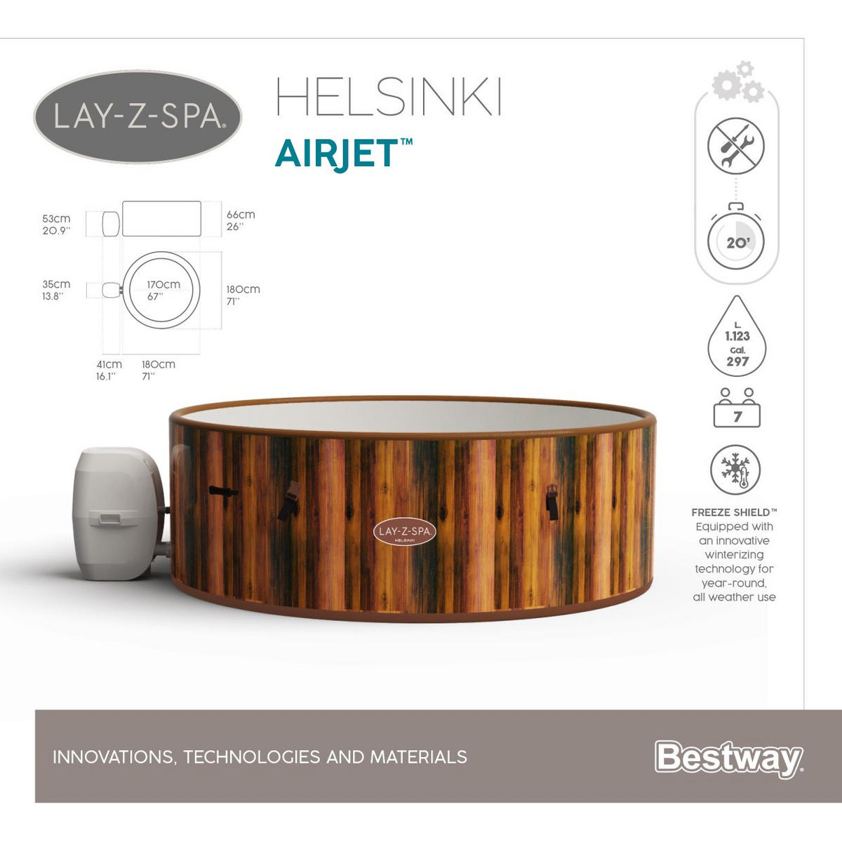 WHIRLPOOL HELSINKI AIRJET 60025 180/66 cm  - Braun/Weiß, Trend, Kunststoff/Metall (180/66cm) - Bestway