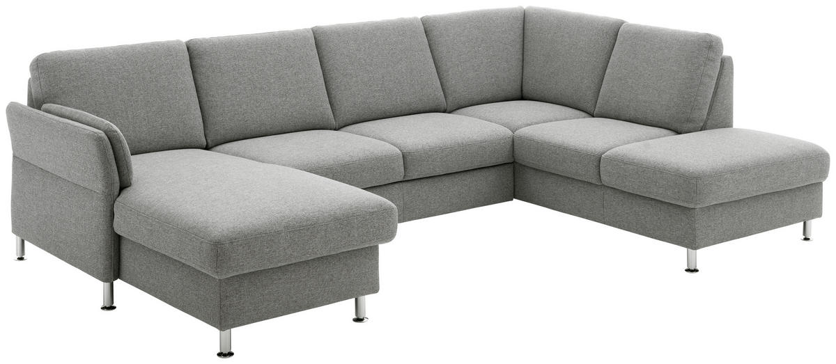 WOHNLANDSCHAFT in Flachgewebe Grau  - Chromfarben/Grau, Konventionell, Textil/Metall (168/305/200cm) - Beldomo System