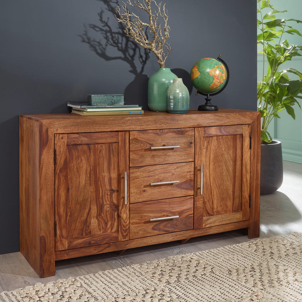 Thumbnail - Mid.you Sideboard, Sheesham, Metall, Sheesham, massiv, 3 Schubladen, 118x70x40 cm, stehend, handgemacht, Schlafzimmer, S...