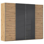 SCHWEBETÜRENSCHRANK 271/223/68 cm 4-türig Eiche Artisan  - Chromfarben/Eiche Artisan, KONVENTIONELL, Glas/Holzwerkstoff (271/223/68cm) - Novel
