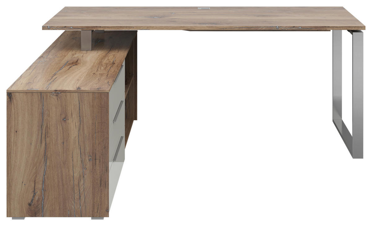 ECKSCHREIBTISCH 159/184/77 cm  in Hellgrau, Eiche dunkel  - Eiche dunkel/Silberfarben, KONVENTIONELL, Glas/Holzwerkstoff (159/184/77cm) - Voleo