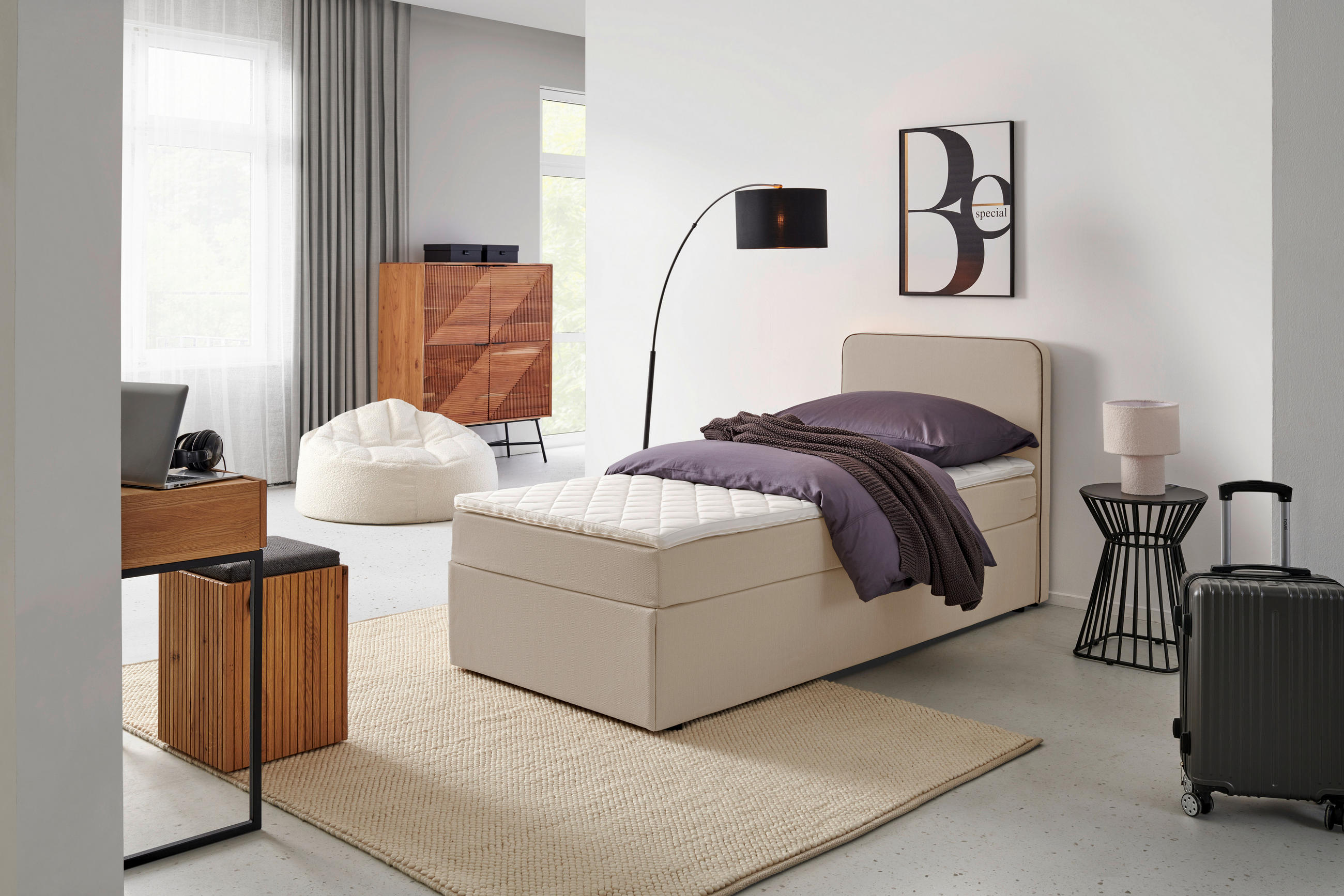 BOX-ÁGY 90/200 cm  bézs  - bézs, Konventionell, textil/fa (90/200cm) - P & B