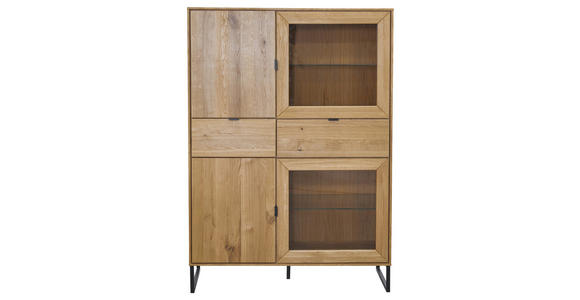 HIGHBOARD  in 107/151,2/40 cm  - Eichefarben/Schwarz, Natur, Glas/Holz (107/151,2/40cm) - Carryhome