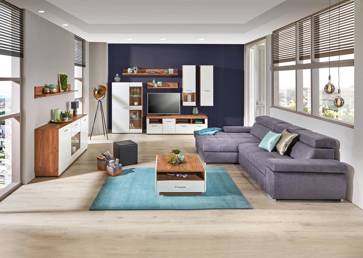 TV-ELEMENT barve hrasta, bela  - barve kroma/črna, Design, umetna masa/leseni material (110/41/49,5cm) - Xora