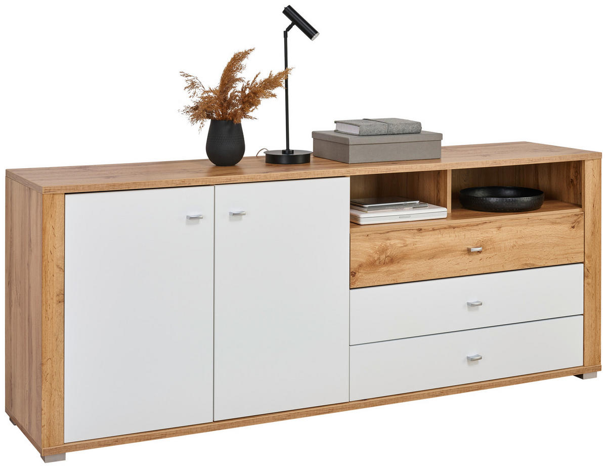 KOMODA S VRATIMA - boja hroma/boja hrasta, Konvencionalno, metal/pločasti materijal (193/78/45cm) - Ti'me