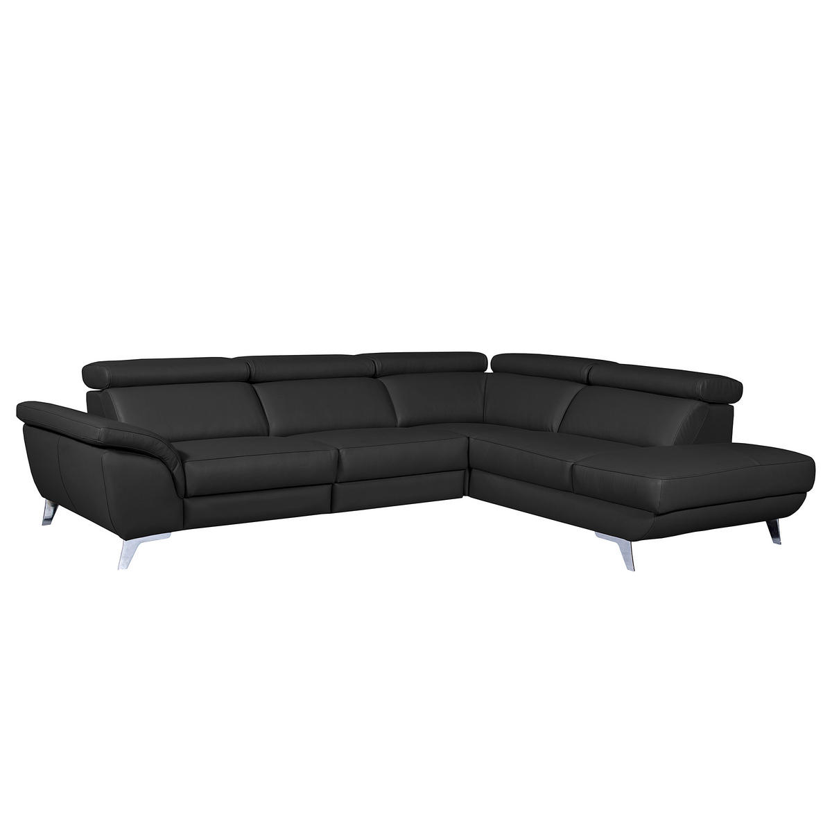 ECKSOFA Schwarz Echtleder Rücken echt, Armteilverstellung, Kopfteilverstellung  - Silberfarben/Schwarz, Design, Leder/Metall (228/283cm) - Livetastic