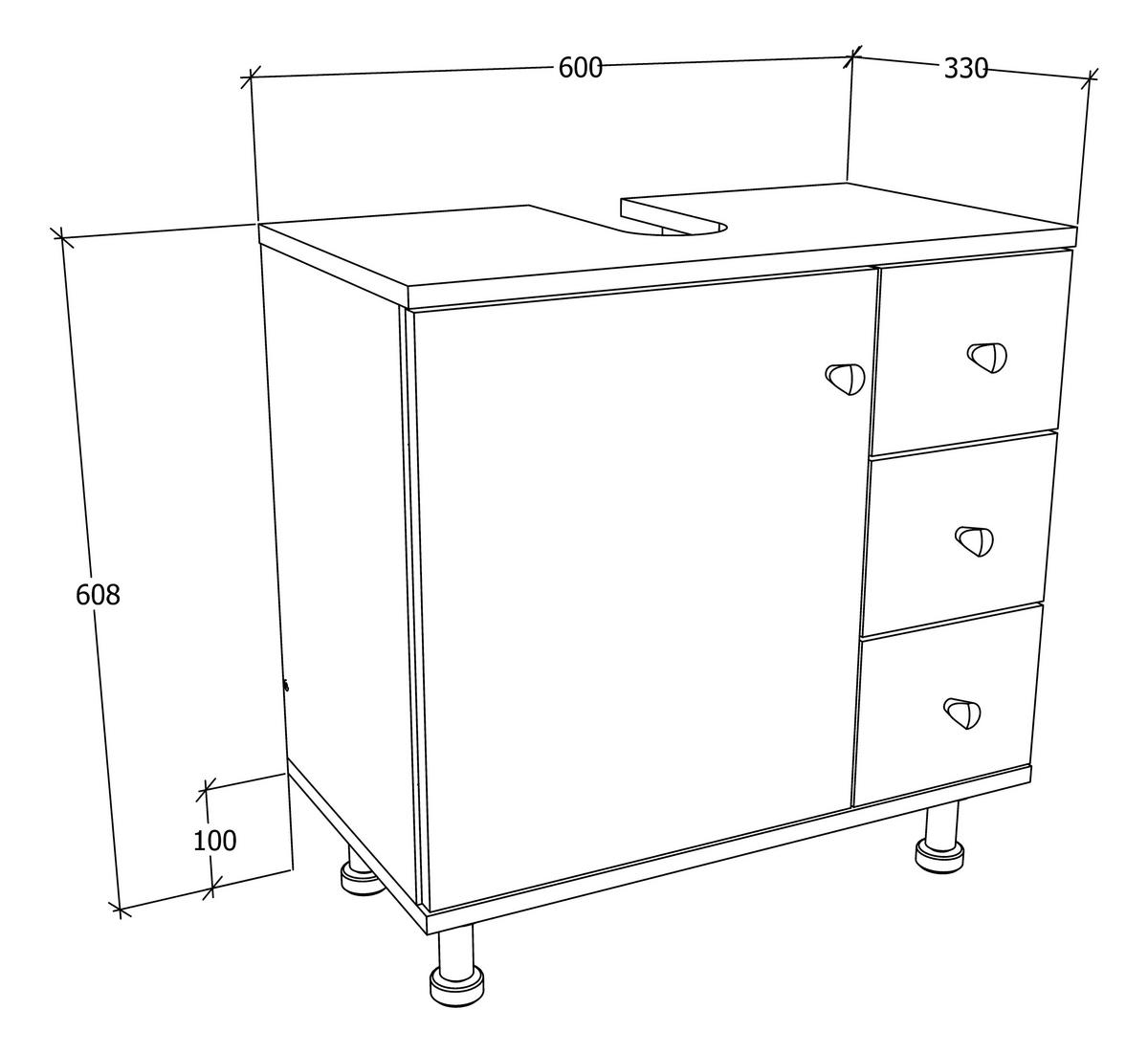 WASCHBECKENUNTERSCHRANK 60/61/33 cm  - Silberfarben/Weiß, MODERN, Holzwerkstoff/Kunststoff (60/61/33cm) - MID.YOU