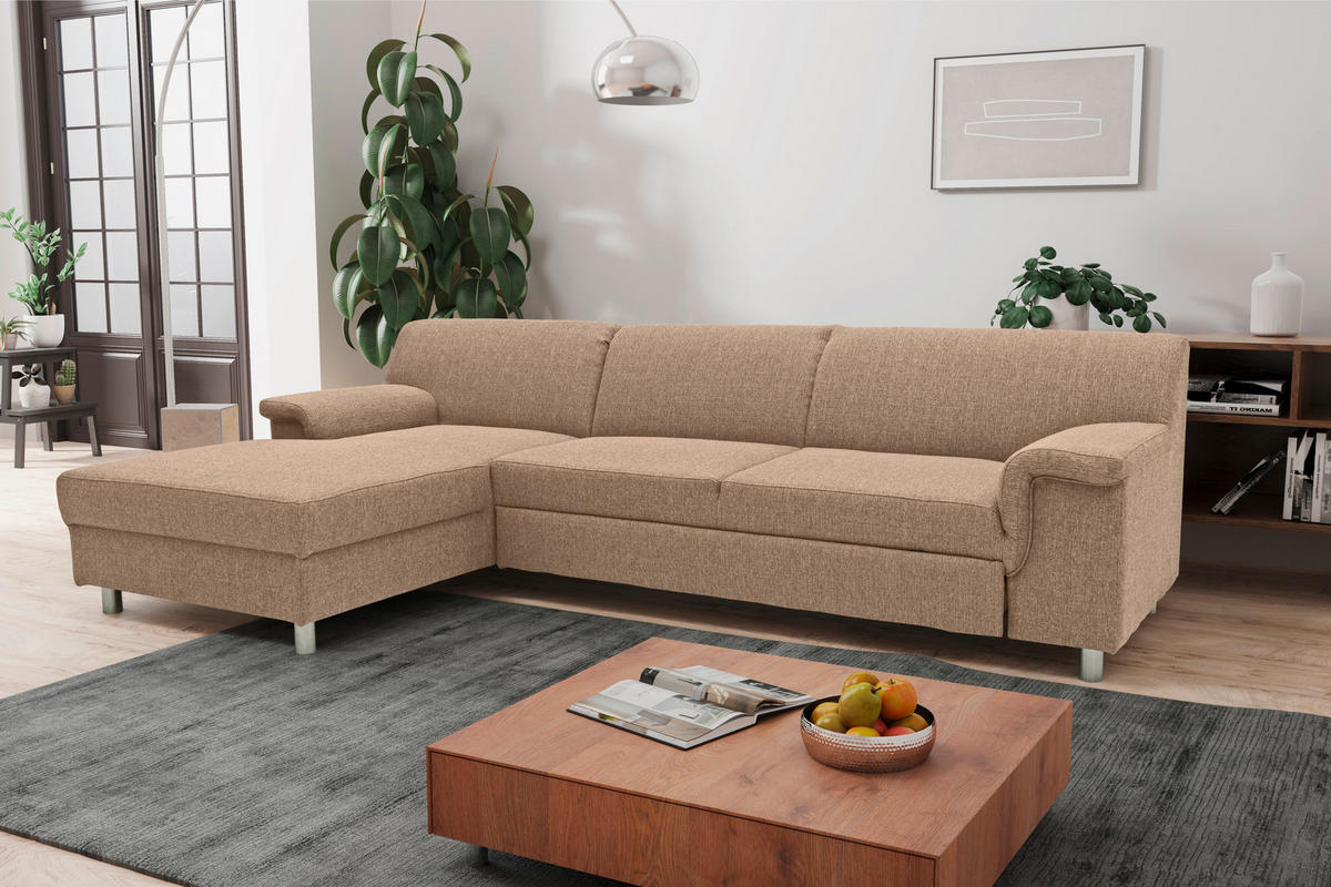 ECKSOFA Beige Webstoff  - Chromfarben/Beige, KONVENTIONELL, Textil/Metall (150/252cm) - MID.YOU