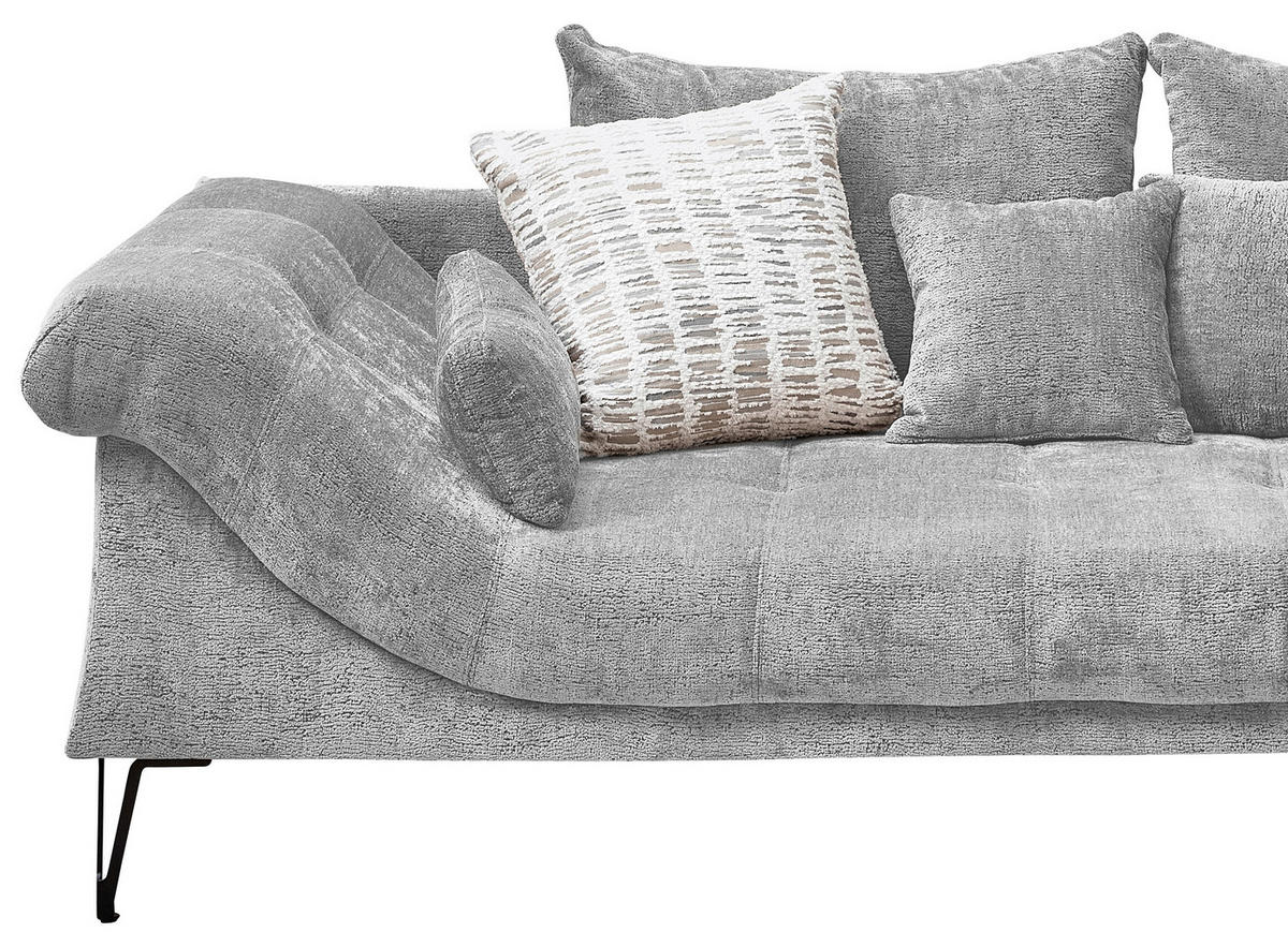 ECKSOFA GARDA in Chenille Silberfarben  310/192 cm  - Silberfarben/Schwarz, KONVENTIONELL, Textil/Metall (310/192cm) - Livetastic