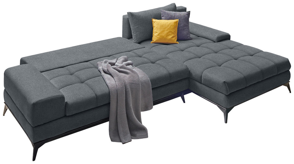 ECKSOFA in Webstoff Blaugrau  - Blaugrau/Schwarz, Design, Textil/Metall (315/212cm) - Carryhome