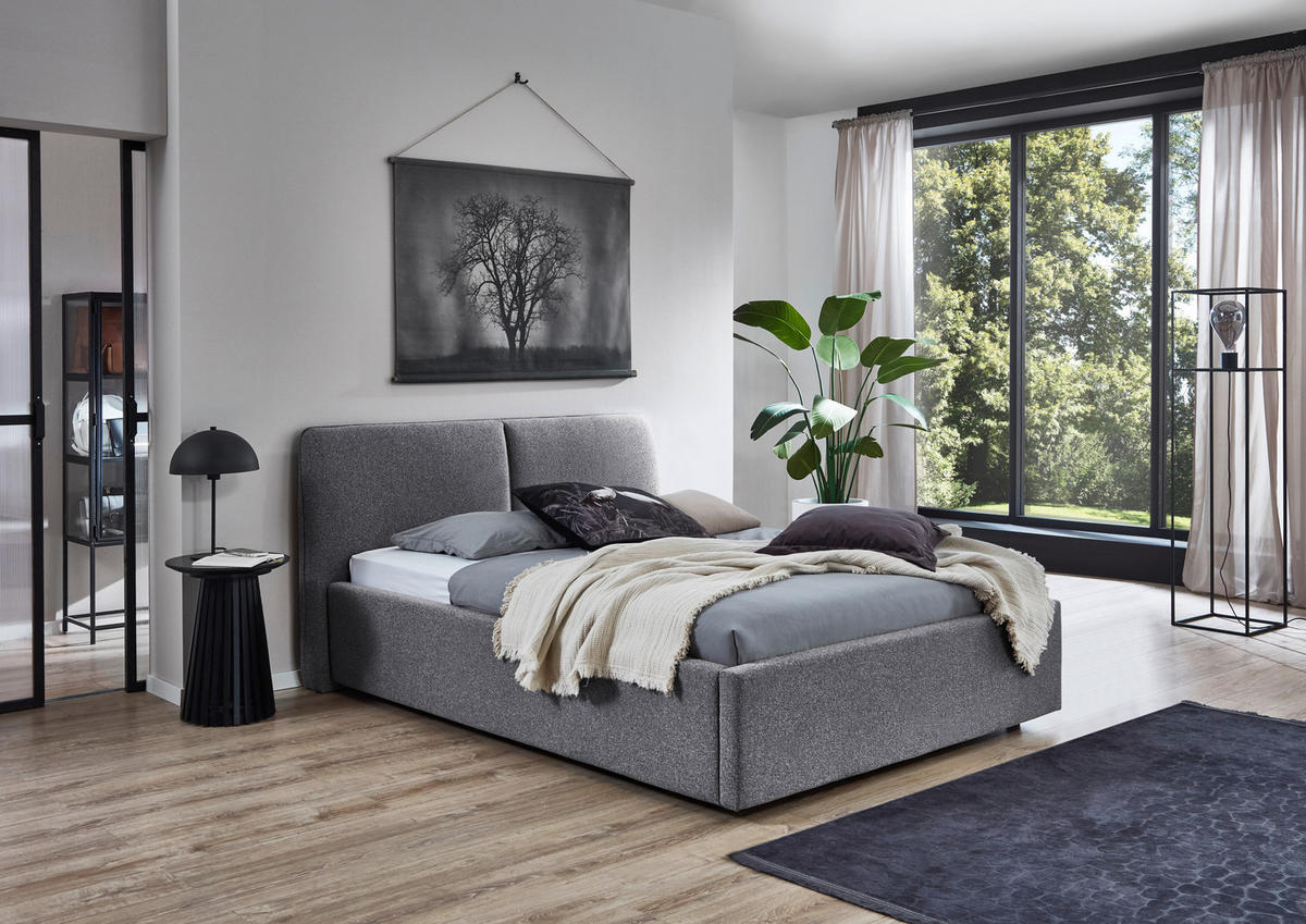 POLSTERBETT 140/200 cm,  in Grau,  - Schwarz/Grau, Design, Holz/Textil (140/200cm) - Stylife