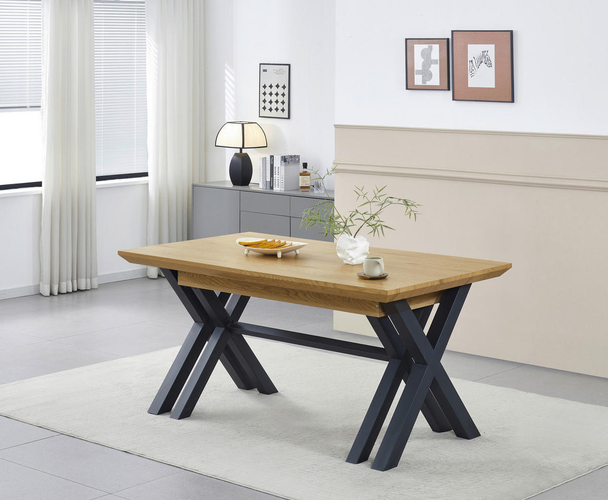 ESSTISCH 160/320/90/76 cm Nachbildung  Metall, Holzwerkstoff ausziehbar rechteckig Schwarz, Eichefarben  - Eichefarben/Schwarz, MODERN, Holzwerkstoff/Metall (160/320/90/76cm) - P & B
