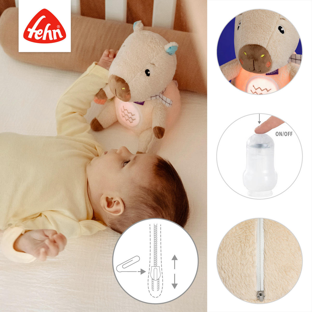 KINDER-NACHTLICHT Capybara Clara 20/10,5/11,6 cm   - Multicolor, Basics, Textil (20/10,5/11,6cm) - Fehn