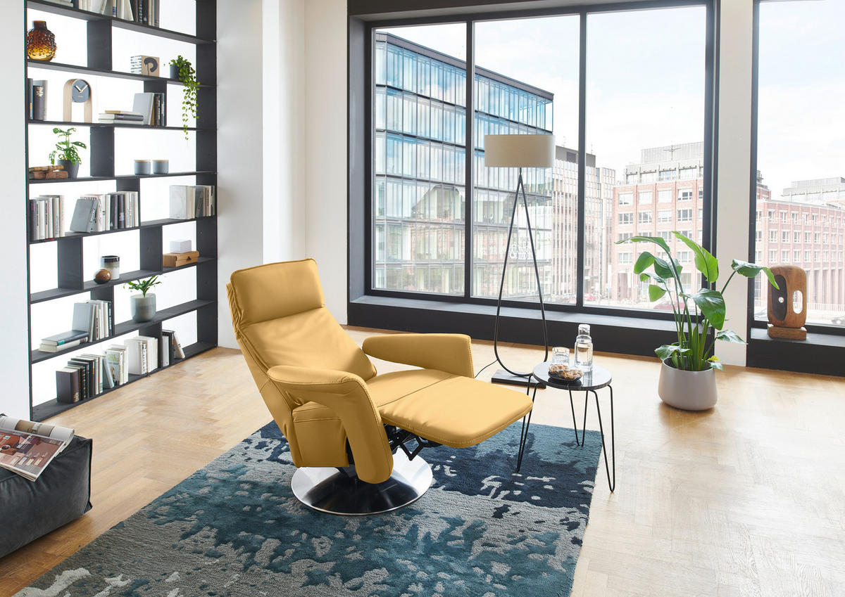 RELAXSESSEL in Leder Gelb  - Edelstahlfarben/Gelb, Design, Leder/Metall (83/112/87-174cm) - Valdera
