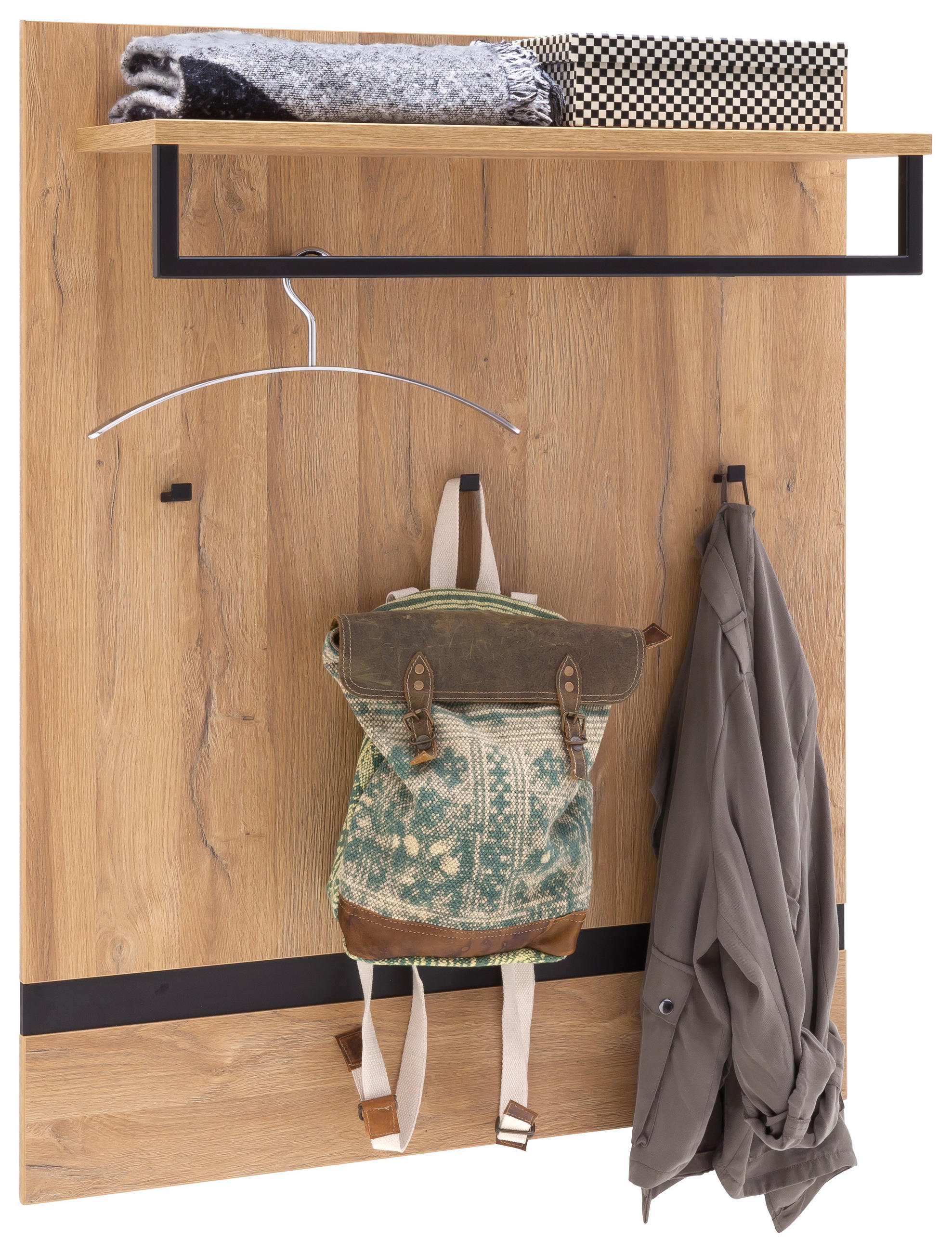 GARDEROBENPANEEL in 90/113/28 cm - Eichefarben/Schwarz, Design, Holzwerkstoff/Metall (90/113/28cm) - Xora
