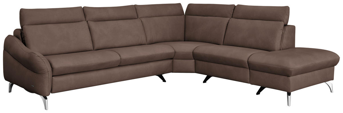 ECKSOFA in Echtleder Dunkelbraun  - Edelstahlfarben/Dunkelbraun, Konventionell, Leder/Metall (296/242cm) - Himolla Komfortklass