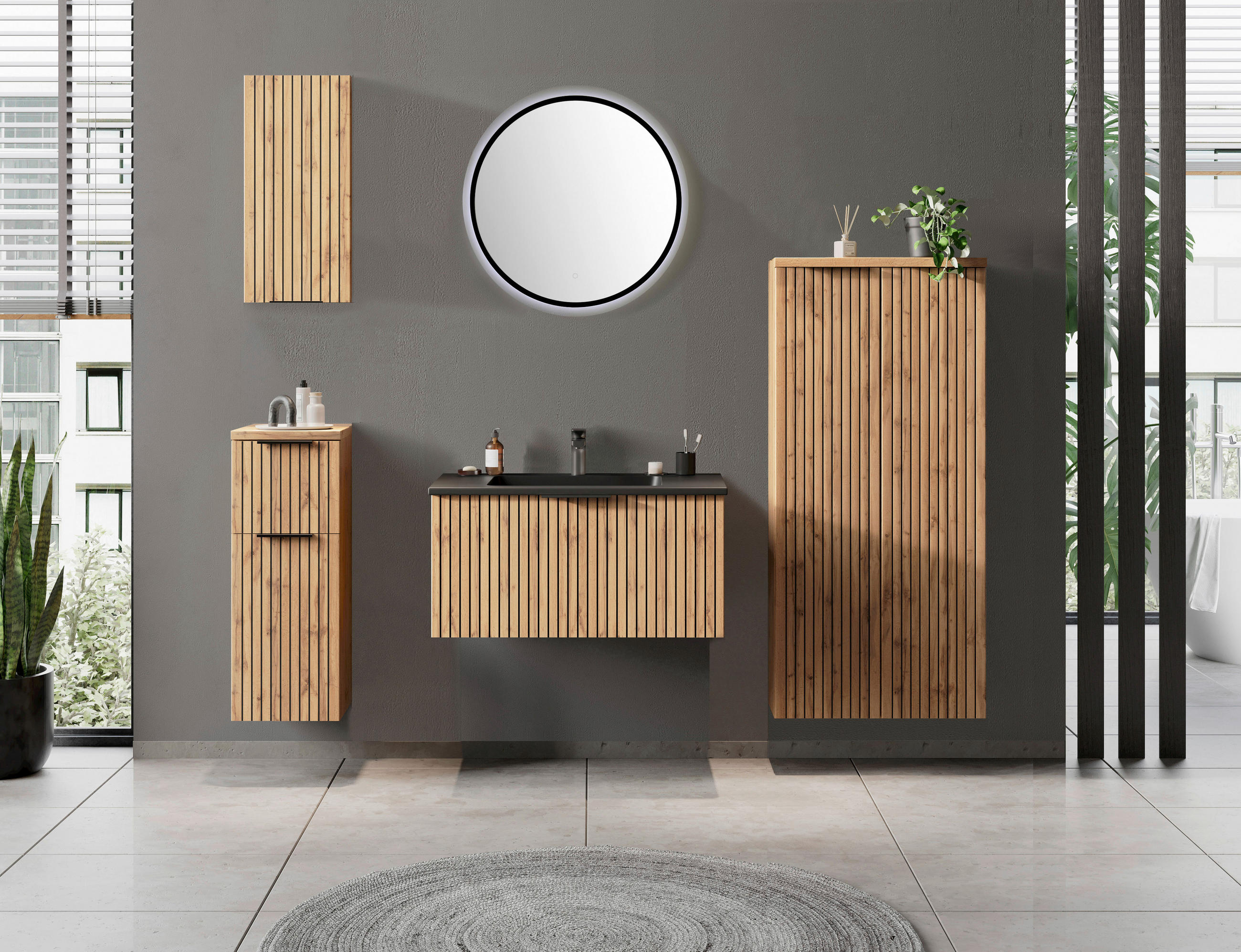 MIDISCHRANK 60/130/35 cm - Eiche Wotan/Schwarz, Modern, Holzwerkstoff/Kunststoff (60/130/35cm) - Held