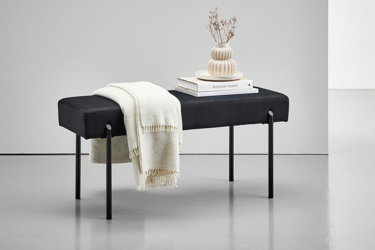 TABURETOVÁ LAVICE, 100/45/35 cm - černá, Moderní, kov/textil (100/45/35cm) - PBJ