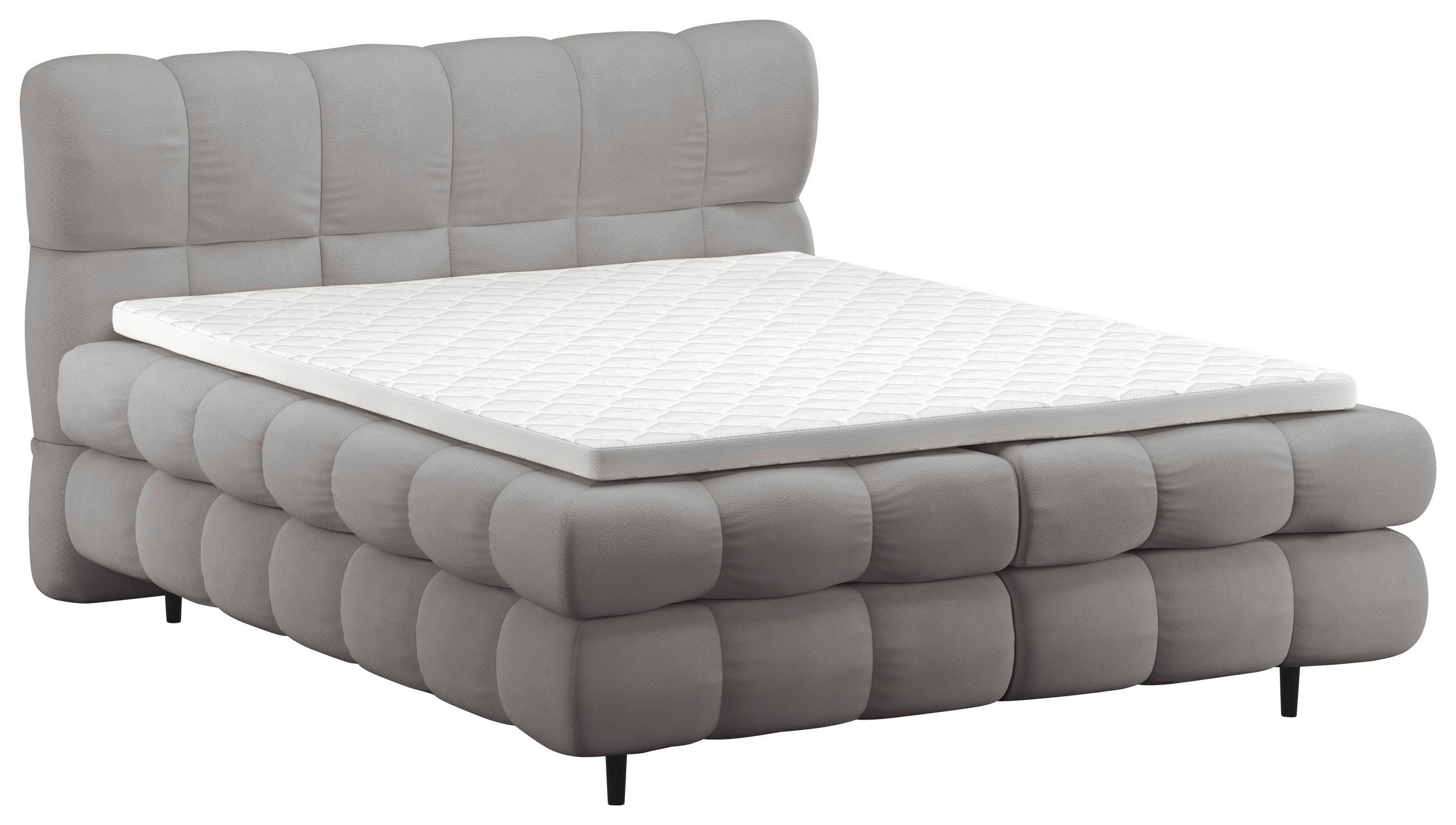 BOXBETT 200/200 cm,  in Silberfarben, gepolstertes Kopfteil, Bettkasten, Topper, H3 + H3 = fest  - Silberfarben/Schwarz, Design, Textil/Metall (200/200cm) - Ti'me