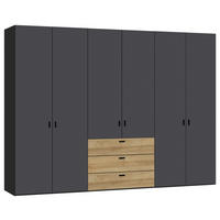 DREHTÜRENSCHRANK in Anthrazit, Schwarz, Eichefarben  - Eichefarben/Anthrazit, Design, Holzwerkstoff/Metall (303/220/59cm) - Jutzler
