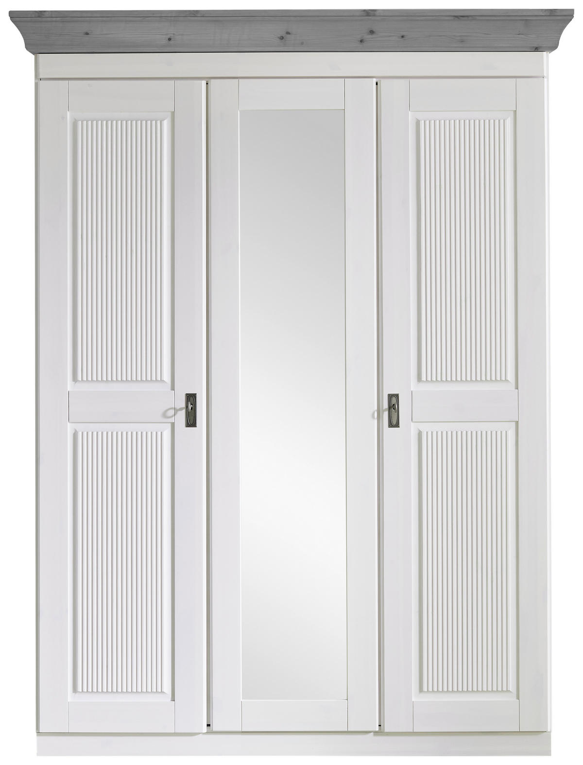 DREHTÜRENSCHRANK 156/210/64 cm 3-türig Grau, Weiß  - Weiß/Grau, ROMANTIK / LANDHAUS, Glas/Holz (156/210/64cm) - Boxxx