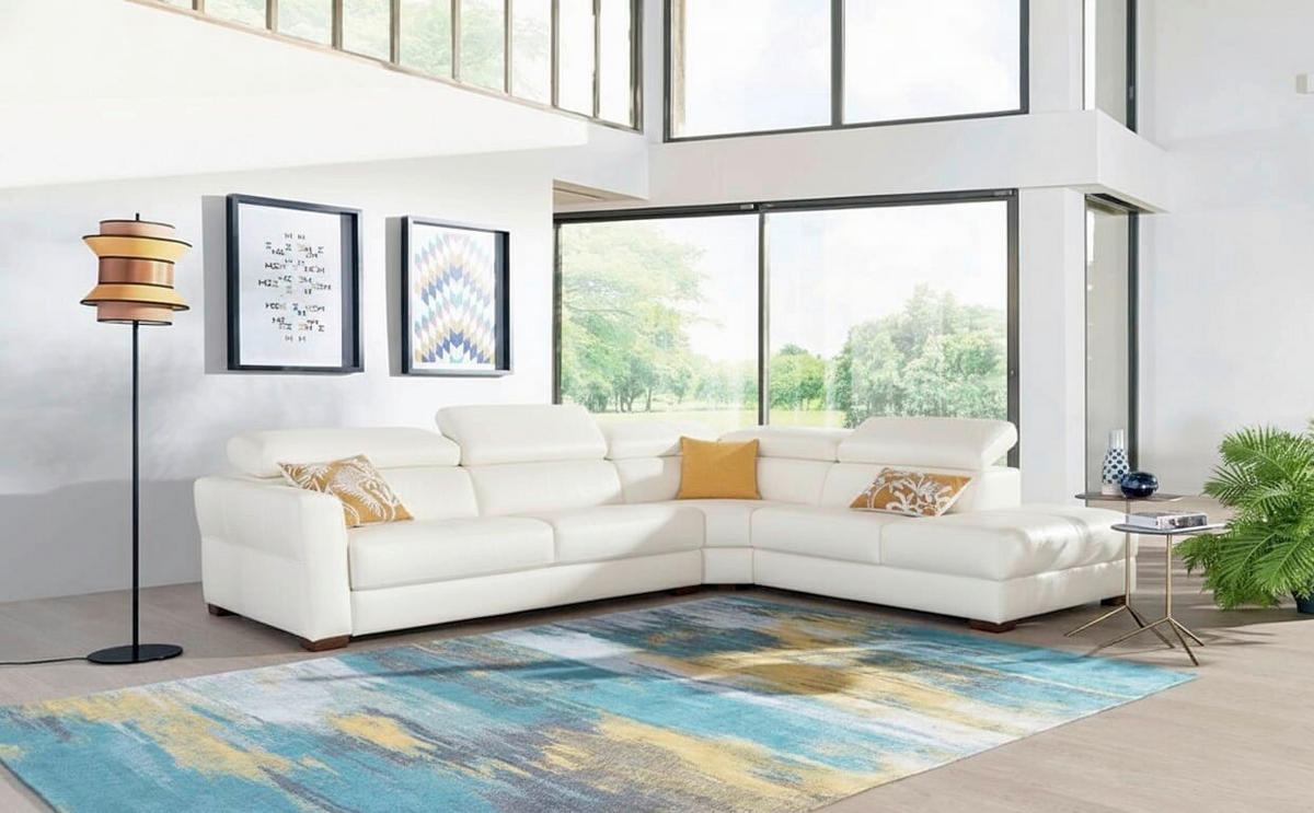 SJEDEĆA GARNITURA drvo, metal, koža, drvni materijal  bijela   - bijela/boje bukve, Moderno, drvni materijal/koža (300/265cm) - Novel