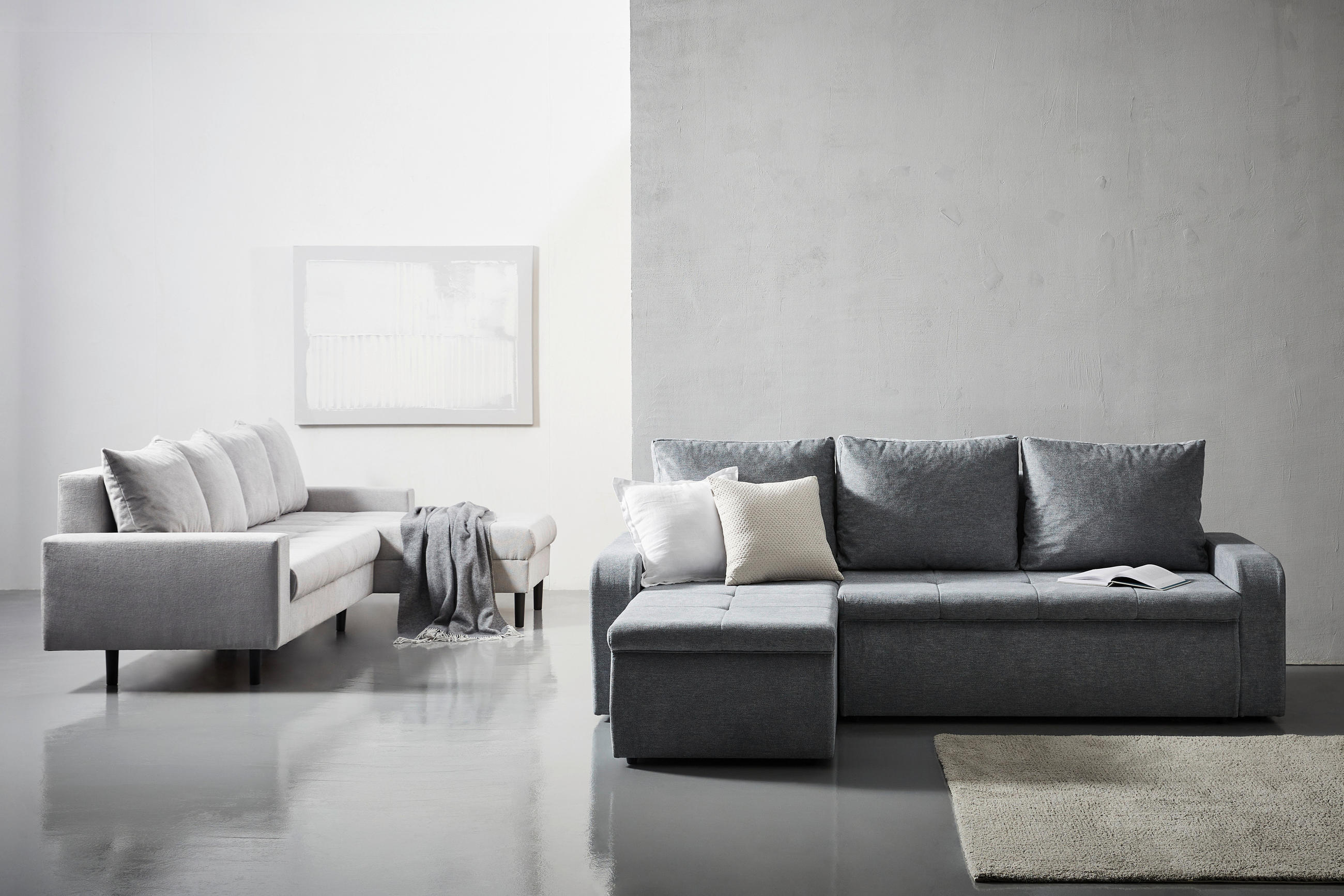 ECKSOFA in Webstoff Hellgrau  231/157 cm  - Hellgrau/Schwarz, KONVENTIONELL, Kunststoff/Textil (231/157cm) - P & B