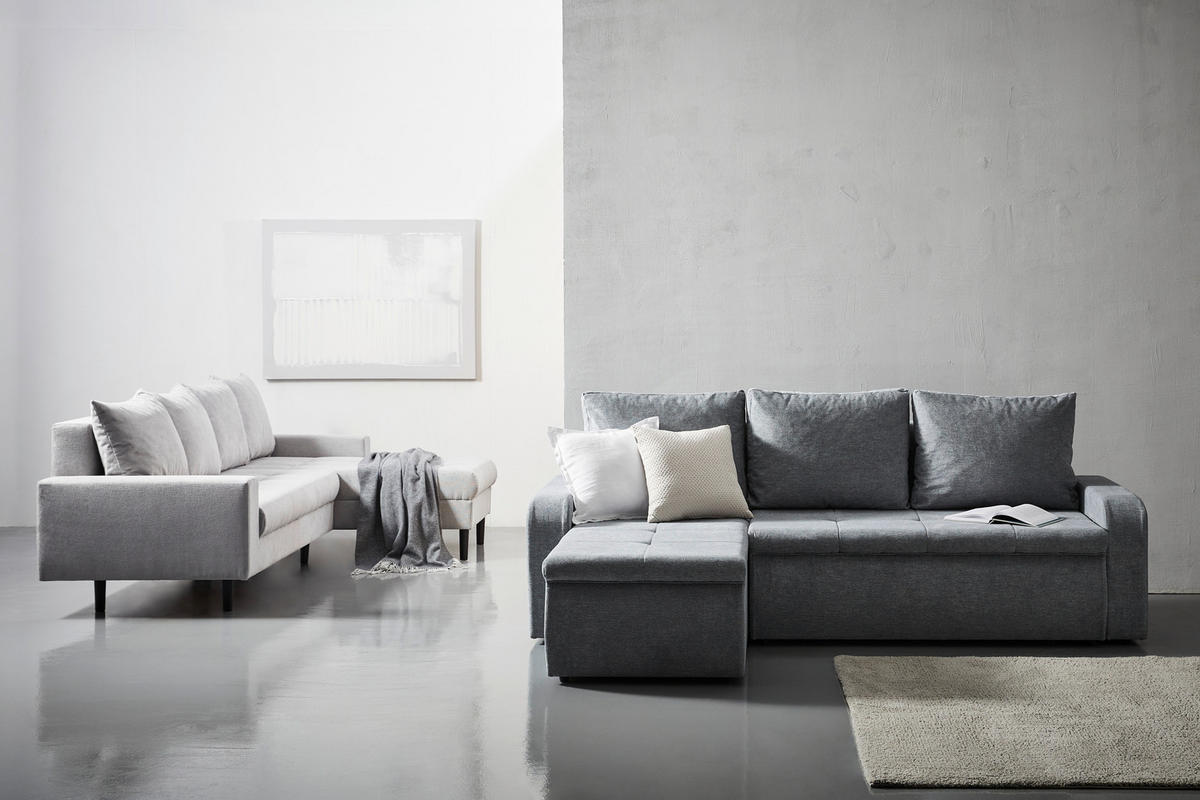 ECKSOFA in Webstoff Hellgrau  - Hellgrau/Schwarz, Konventionell, Kunststoff/Textil (231/157cm) - P & B