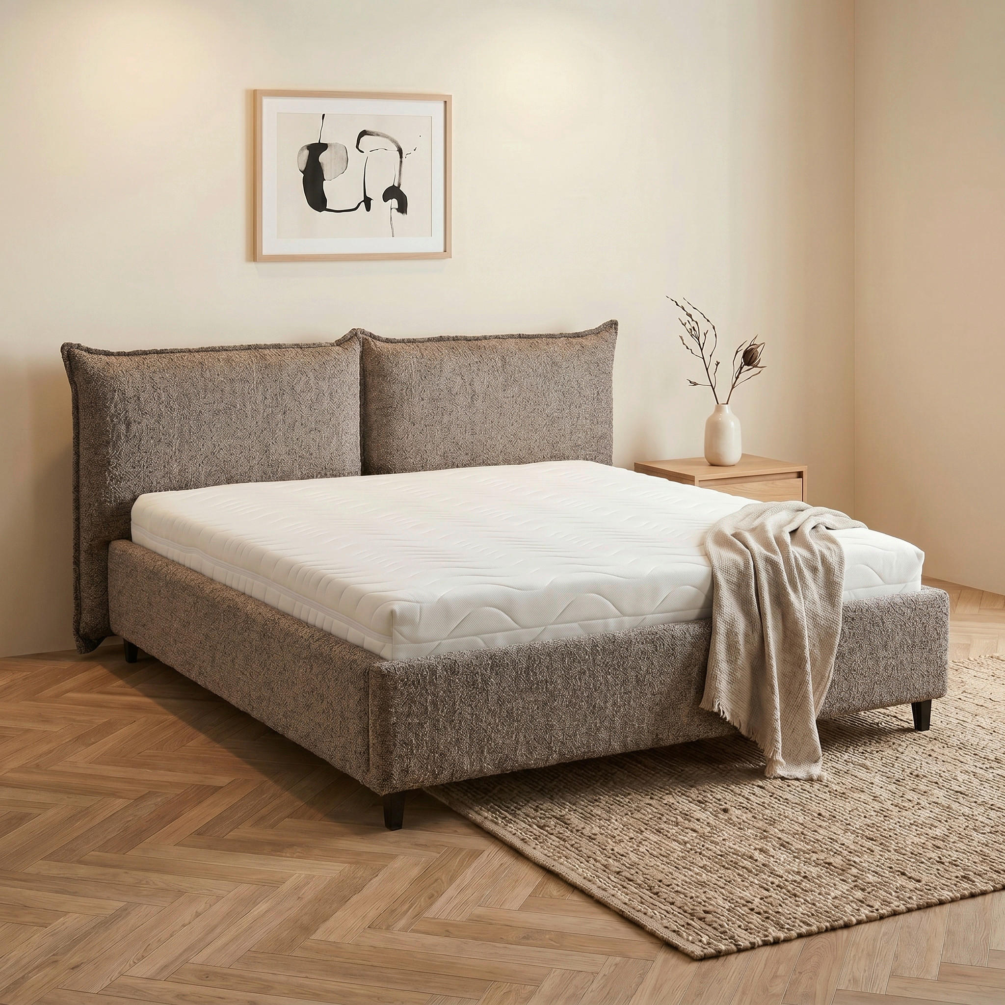 POLSTERBETT 180/200 cm,  in Taupe, gepolstertes Kopfteil, Lattenrost, Bettkasten,  - Taupe/Schwarz, MODERN, Holz/Textil (180/200cm) - Livetastic
