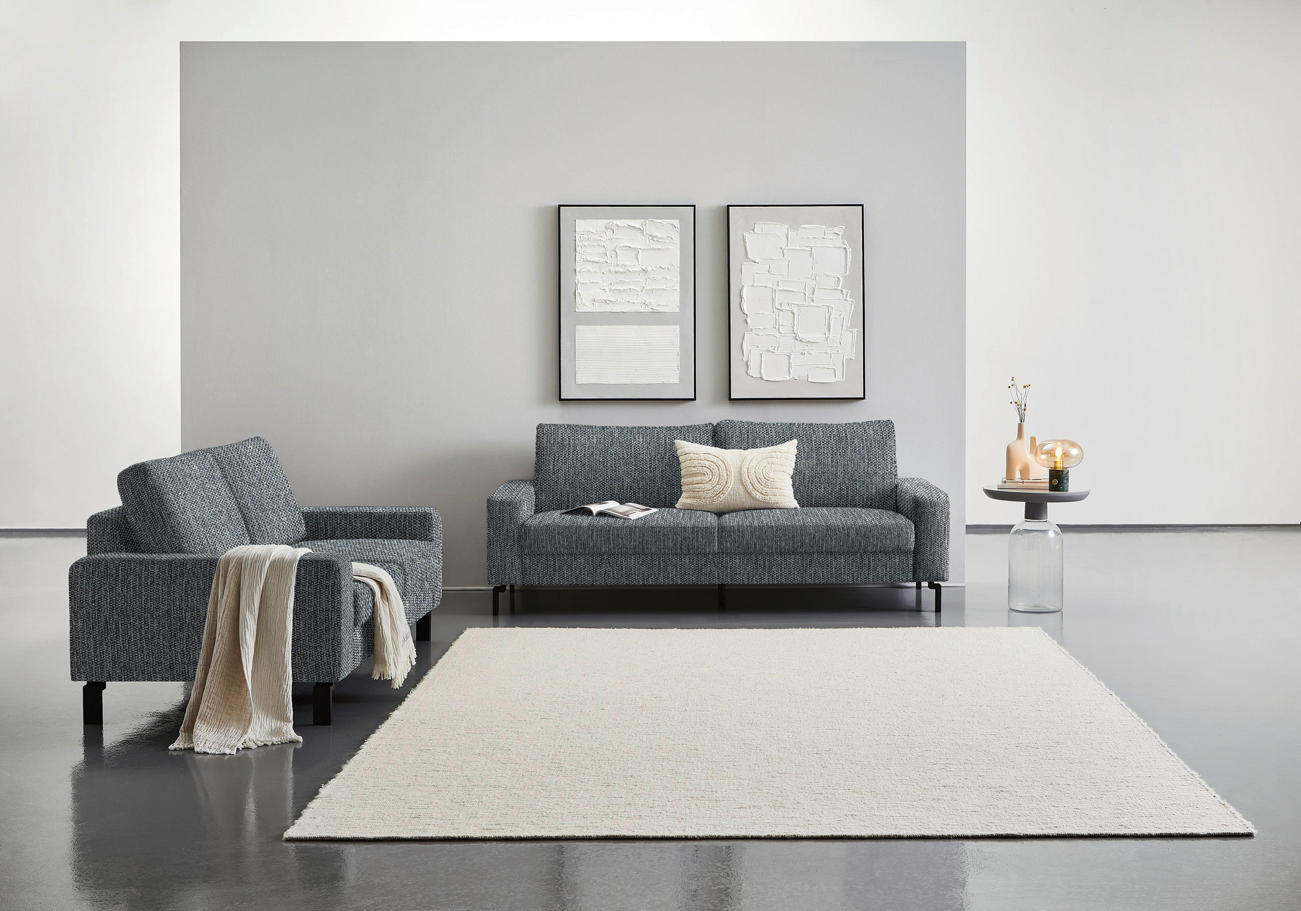 3-SITZER-SOFA in Flachgewebe Anthrazit  - Anthrazit/Schwarz, Design, Textil/Metall (218/86/97cm) - Hom`in