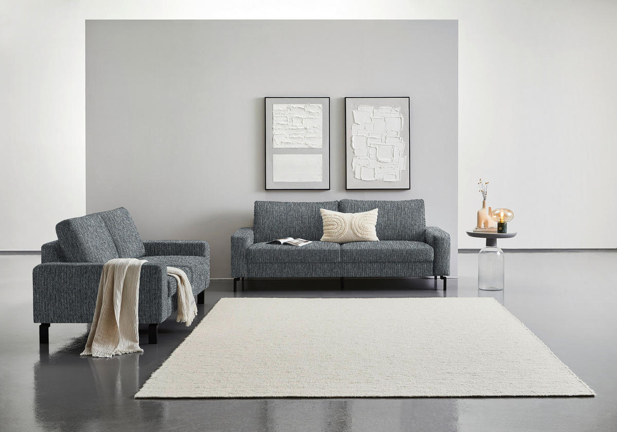 3-SITZER-SOFA in Flachgewebe Anthrazit  - Anthrazit/Schwarz, Design, Textil/Metall (218/86/97cm) - Hom`in