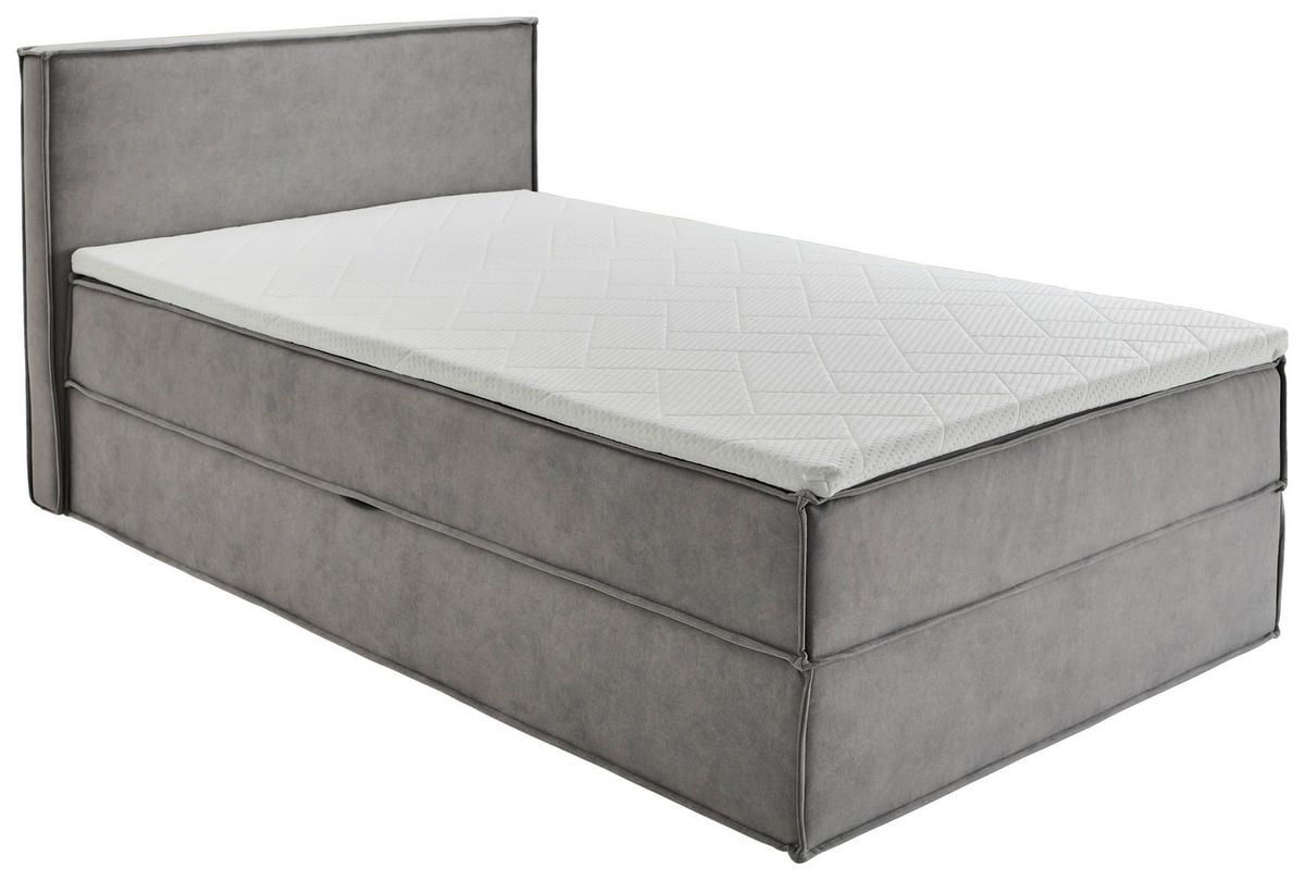BOXBETT 120/200 cm,  in Hellgrau, Bettkasten, Topper, H3 = fest  - Hellgrau/Schwarz, Design, Kunststoff/Textil (120/200cm) - Chameo