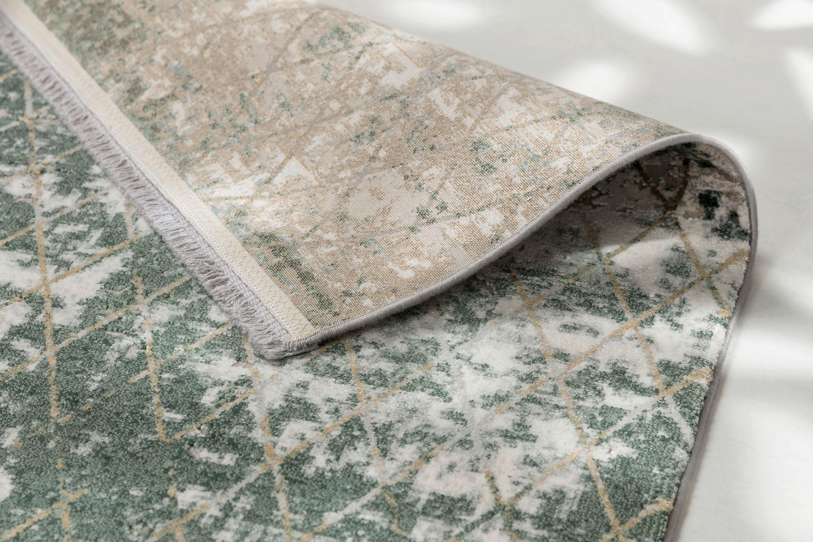 Thumbnail - Schöner Wohnen Webteppich Vision, Hellgrau, Olivgrün, Textil, Abstraktes, rechteckig, 133x190 cm, für Fußbodenheizung ge...