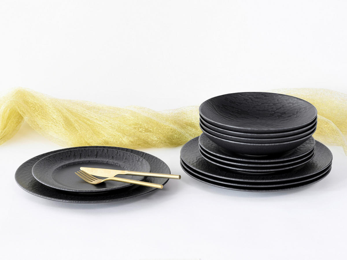 TAFELSERVICE Schwarz 12-teilig  - Schwarz, MODERN, Keramik (43/40/37cm) - Creatable