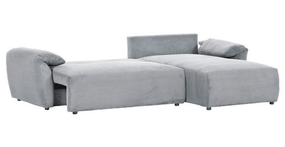 ECKSOFA Hellgrau Cord  inkl. Rückenkissen, Schlaffunktion, Rücken echt, Stauraum, Liegefläche im Originalstoff  - Hellgrau/Schwarz, KONVENTIONELL, Kunststoff/Textil (266/180cm) - Carryhome