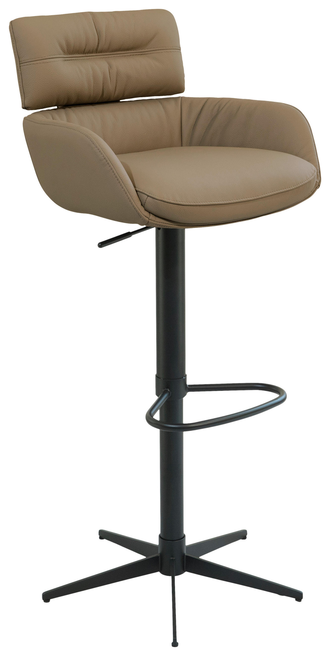BARHOCKER Echtleder Schwarz, Taupe Eisen Sitzfläche 360° drehbar  - Taupe/Schwarz, Design, Leder/Metall (54/105/53cm) - Dieter Knoll