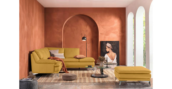 ECKSOFA Senfgelb Echtleder  - Chromfarben/Senfgelb, Design, Leder/Metall (242/224cm) - Novel