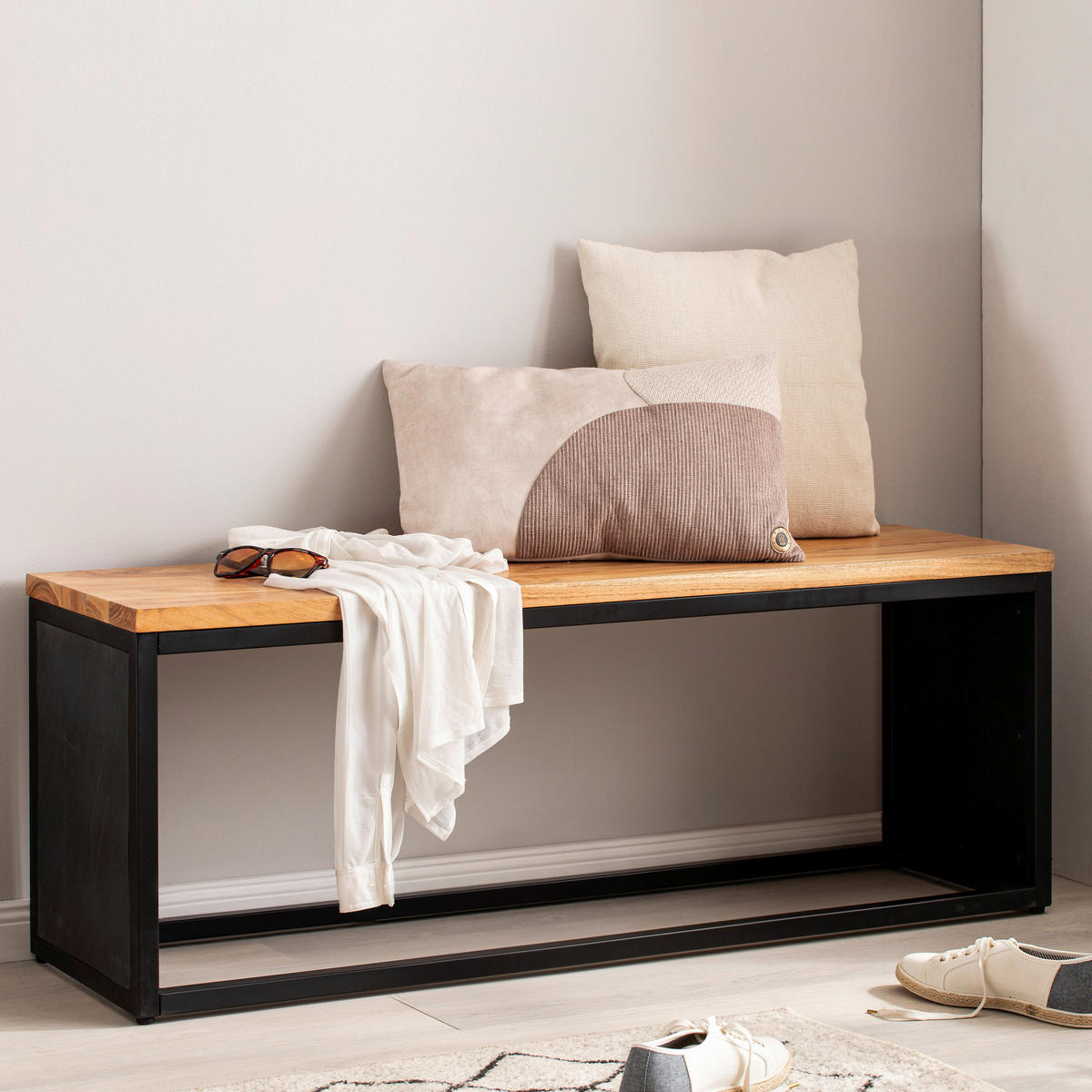 SITZBANK in Holz Schwarz  - Schwarz/Akaziefarben, Lifestyle, Holz/Holzwerkstoff (120/45/35cm) - MID.YOU
