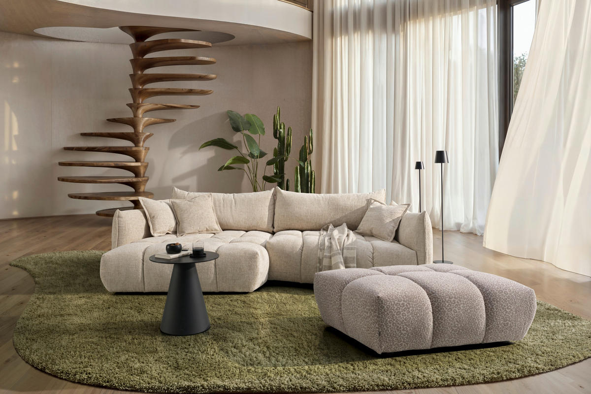 HOCKER Chenille Beige  - Beige/Schwarz, Design, Kunststoff/Textil (111/40/80cm) - Lomoco