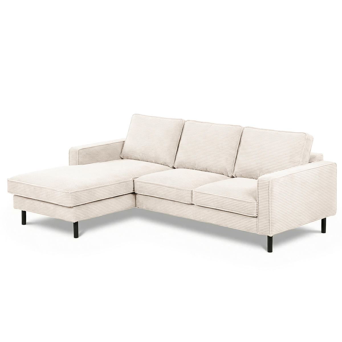 ECKSOFA Creme Cord Rücken echt  - Creme/Schwarz, Design, Textil/Metall (166/238cm) - Livetastic