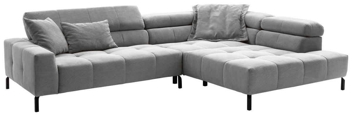 ECKSOFA in Cord Grau  - Schwarz/Grau, Konventionell, Textil/Metall (311/219cm) - Hom`in