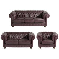 CHESTERFIELD-SITZGARNITUR in Echtleder Rot  - Rot/Nussbaumfarben, Design, Leder/Holz - Max Winzer