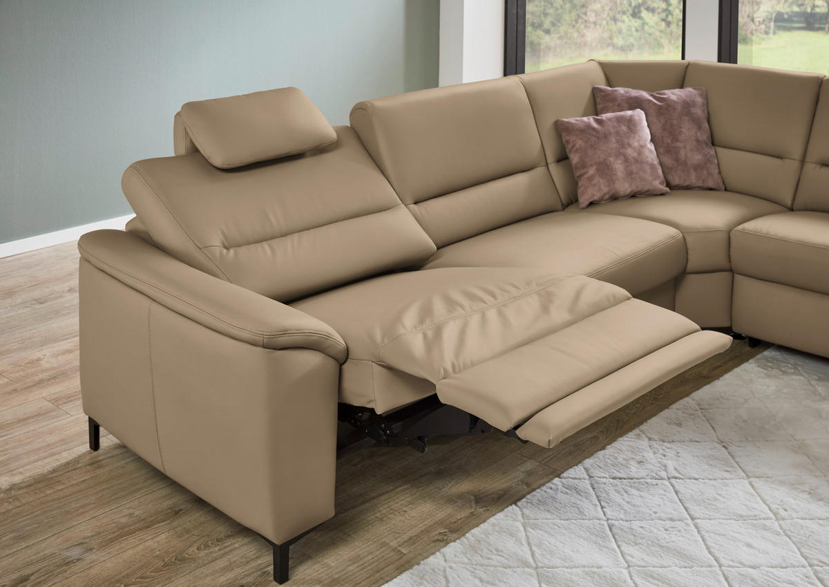 ECKSOFA  in Echtleder Cappuccino  290/249 cm  - Schwarz/Cappuccino, KONVENTIONELL, Leder/Metall (290/249cm) - Beldomo Premium