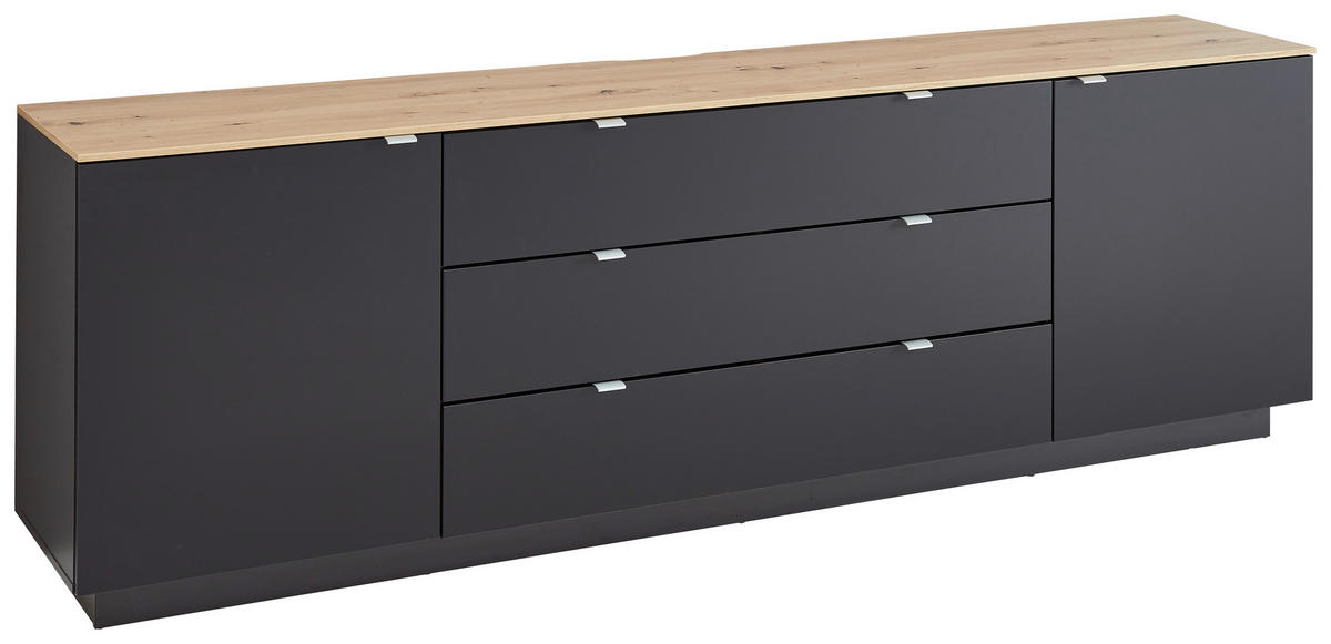 ŠIROKÁ KOMODA, černá, dub artisan, 240/77/44 cm - černá/barvy stříbra, Design, kov/kompozitní dřevo (240/77/44cm) - MID.YOU