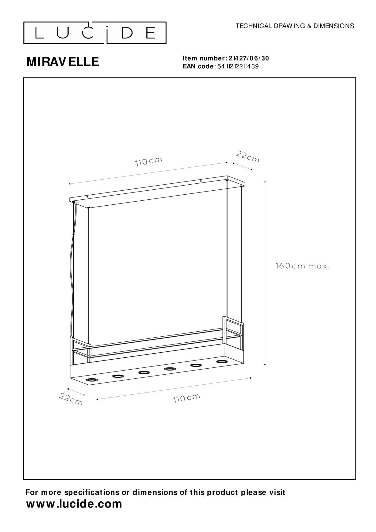 HÄNGELEUCHTE 110/22/160 cm  - Schwarz, Design, Metall (110/22/160cm) - Lucide