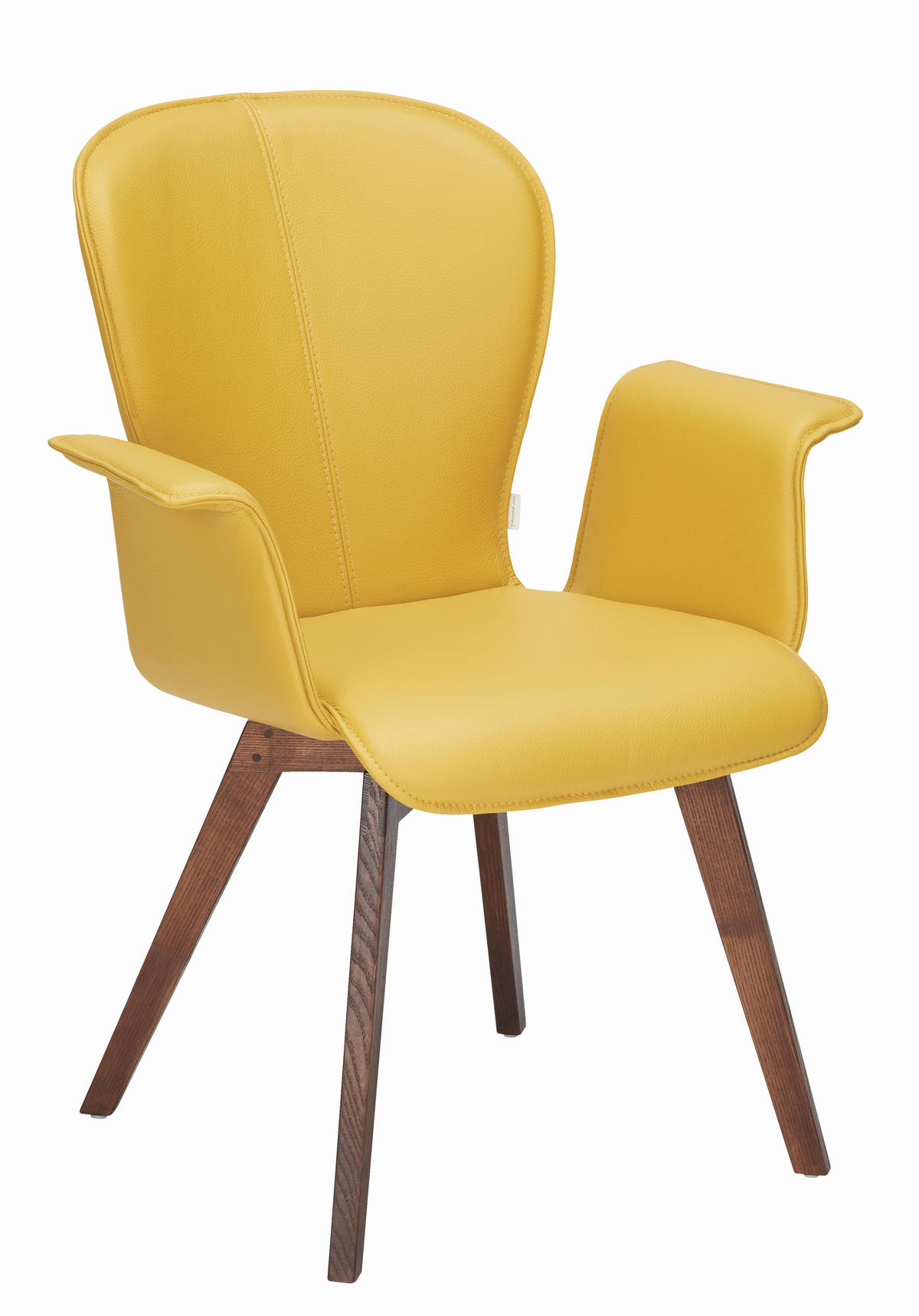 ARMLEHNSTUHL  in Echtleder pigmentiert  - Gelb/Nussbaumfarben, Design, Leder/Holz (69/91/61cm) - Bert Plantagie