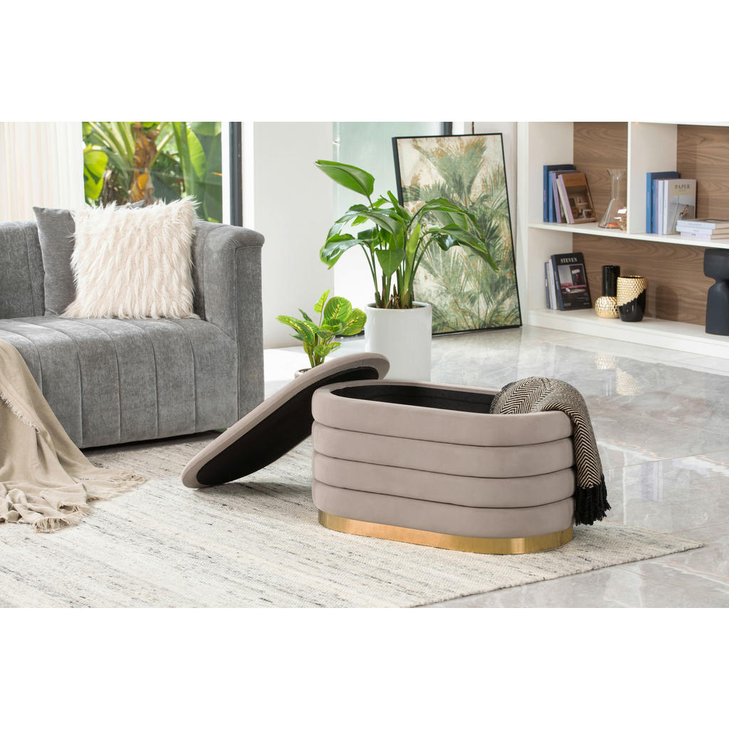 Thumbnail - Mid.you Hocker, Metall, Textil, oval, 80x42x42 cm, Stauraum, Stühle