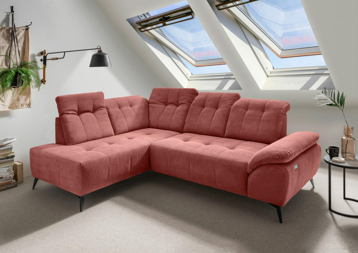 ECKSOFA in Cord Koralle  - Koralle/Schwarz, Modern, Textil/Metall (200/272cm) - Livetastic