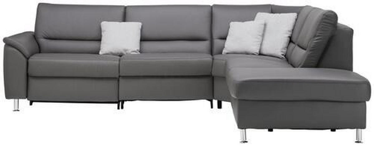 ECKSOFA in Echtleder Grau  - Alufarben/Grau, Konventionell, Leder/Metall (290/249cm) - Beldomo Premium